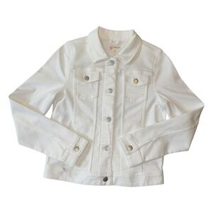 Kids Crewcuts White Denim Jacket Size 14 Cotton Blend Button Front Classic Style